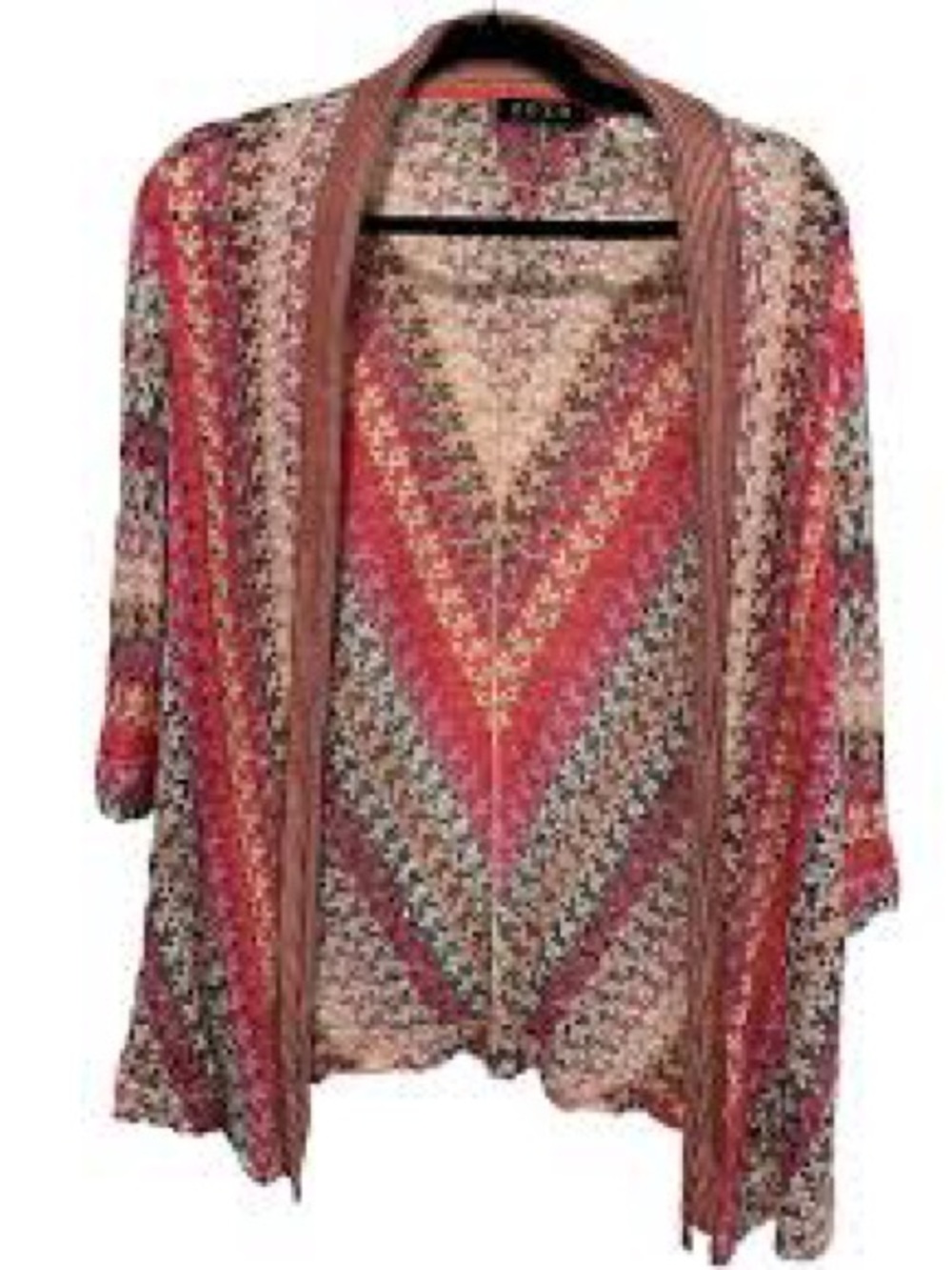 NIC+ZOE Pink Chevron Open Knit Cardigan with Multicolor Accents PM